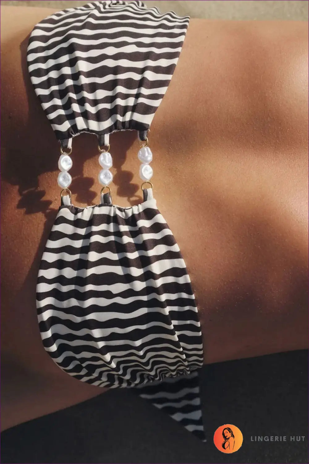 Multi Striped Bandeau Bikini with Ring Cutout - Coastal Contrast - Beachwear • Boho • just in • Polyester • Sexy