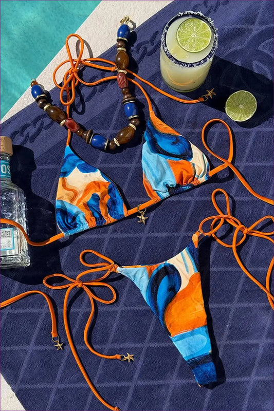 Multi Wave-print Bikini with Starfish Charm Ties - Coastal Knot - Swimwear - Beachwear • Boho • just in • Party