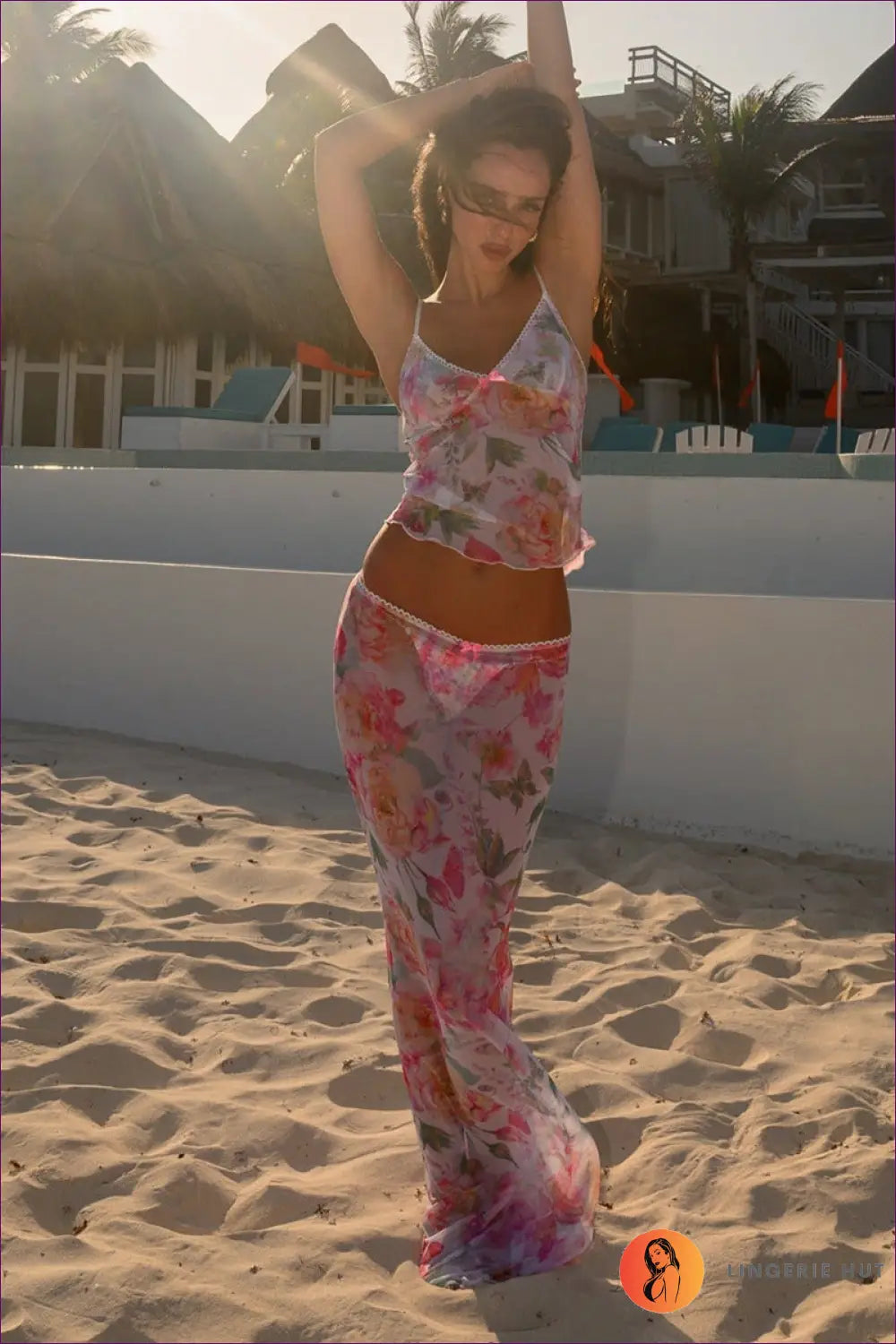 Multicolor Floral Print Skirt Set with Lace-trim Cami - Sunset Ease - s / Two-piece - Beachwear • Boho • co Ord