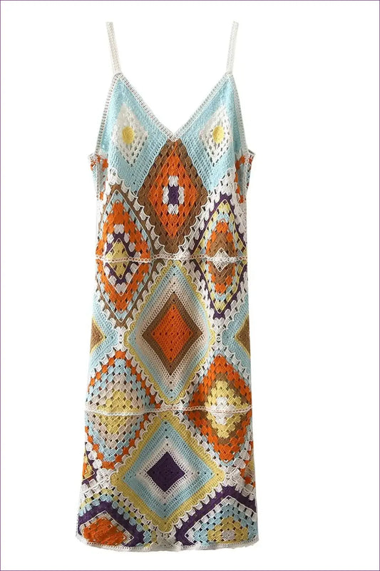 Multicolour Crochet Granny Square Cami Dress - V-neck - Boho • Everyday • just in - Goodme