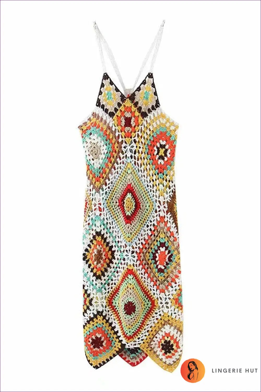 Multicolour Crochet Granny Square Cami Dress - V-neck - one Size / Black - Boho • Everyday • just in - Goodme
