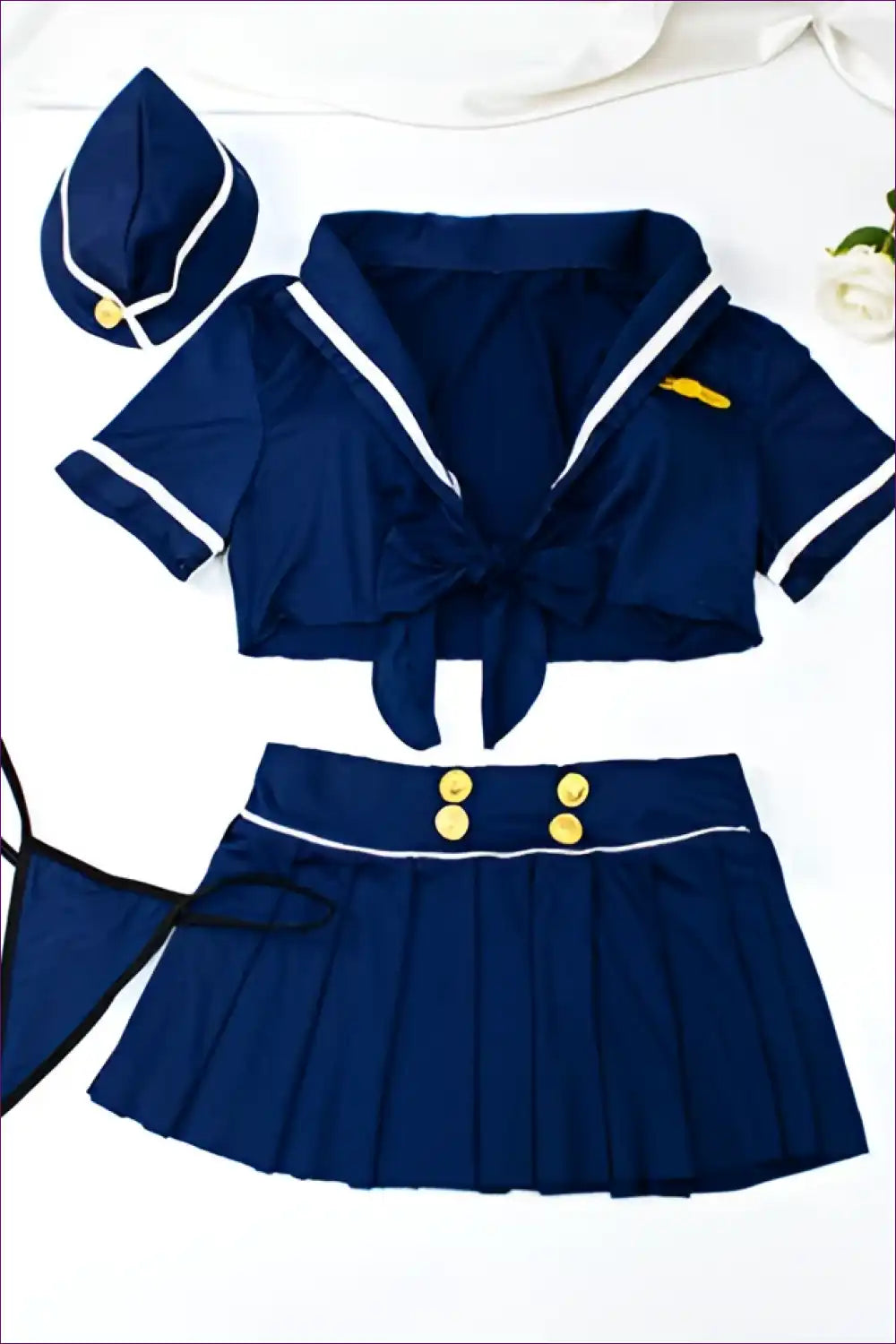 Navy Pleated Skirt Uniform Set - Playful Policewoman Lingerie for Costume, Crop, just In, Lingerie, Mini