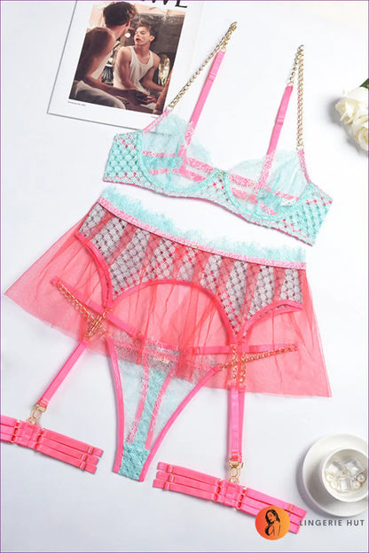 Elevate Your Nighttime Wardrobe With This Eye-catching Neon Mesh Bra Set. Crafted Super Comfortable Visible