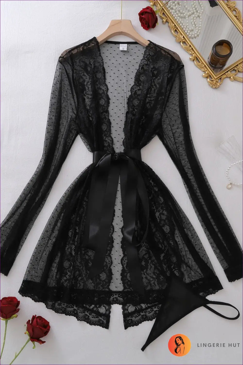 Lace Robe with Belted Waist - Bold Confidence - s / Black - Robes - just in • Lingerie • Night • Hut