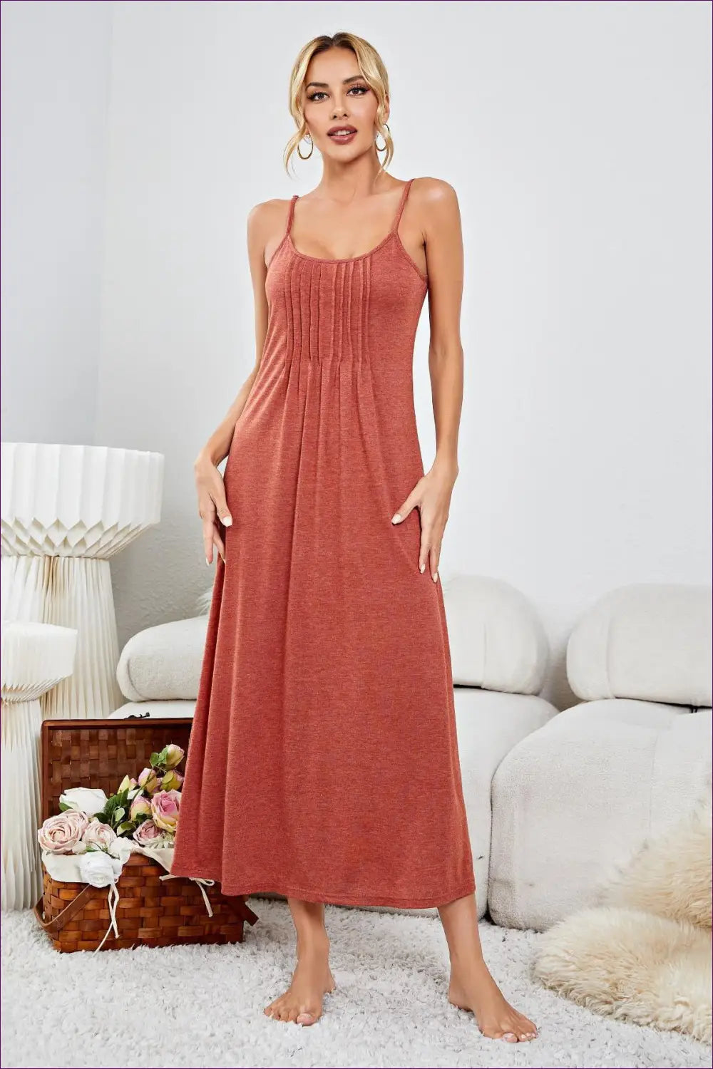 Nightdress with Signature Waist Detail - Quiet Confidence - s / Brickred - Casual • Everyday • just in • Maxi • Modest