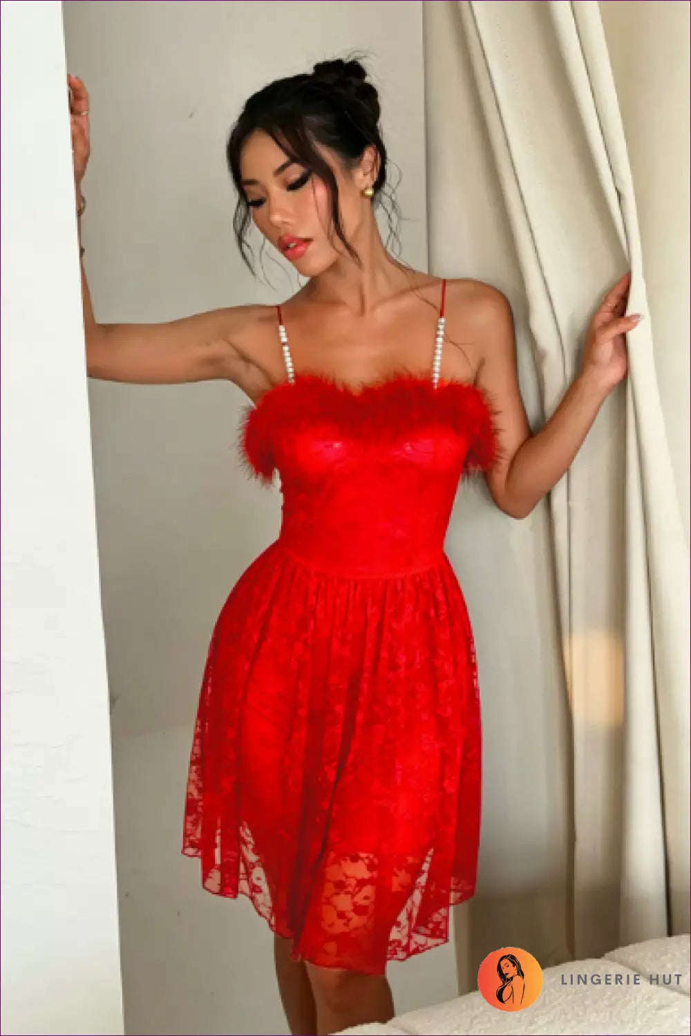 Nightdress with Signature Waist Detail - Warm Weather Poise - s / Red - just in • Lace • Night • Nightwear - Lingerie
