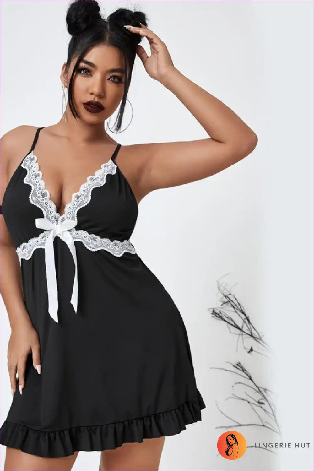 Nightgown with Deep v Lace - Quiet Evening Indulgence for A-line, Casual, Everyday, just In, Lace