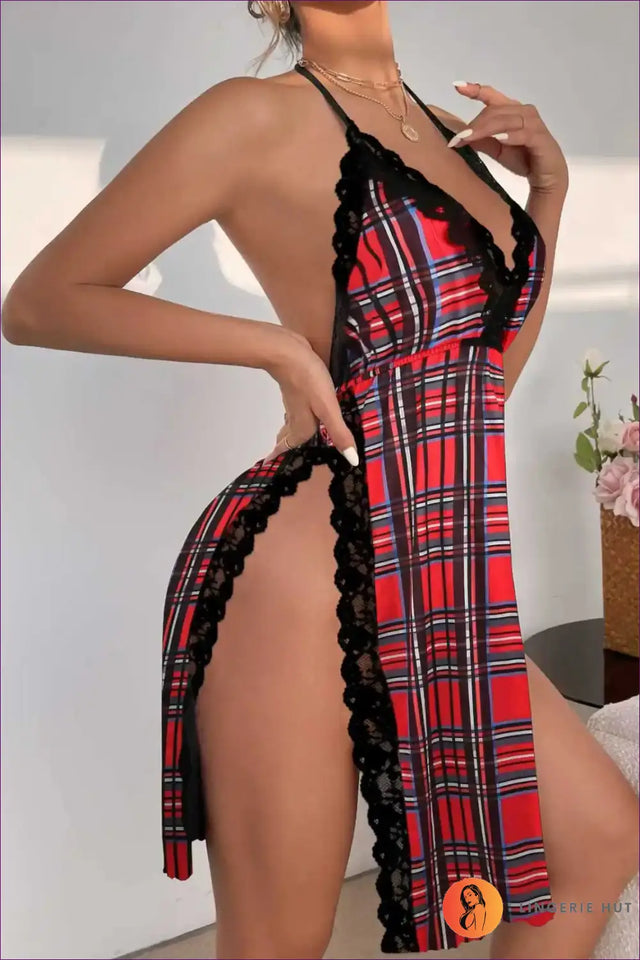 Plaid Lace Trim Nightdress