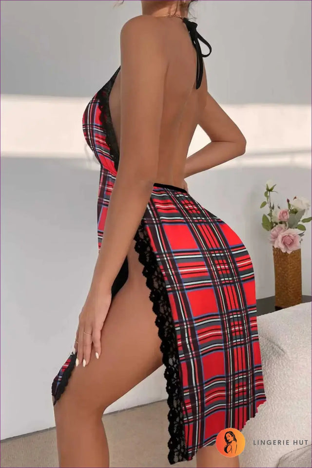 Plaid Lace Trim Nightdress