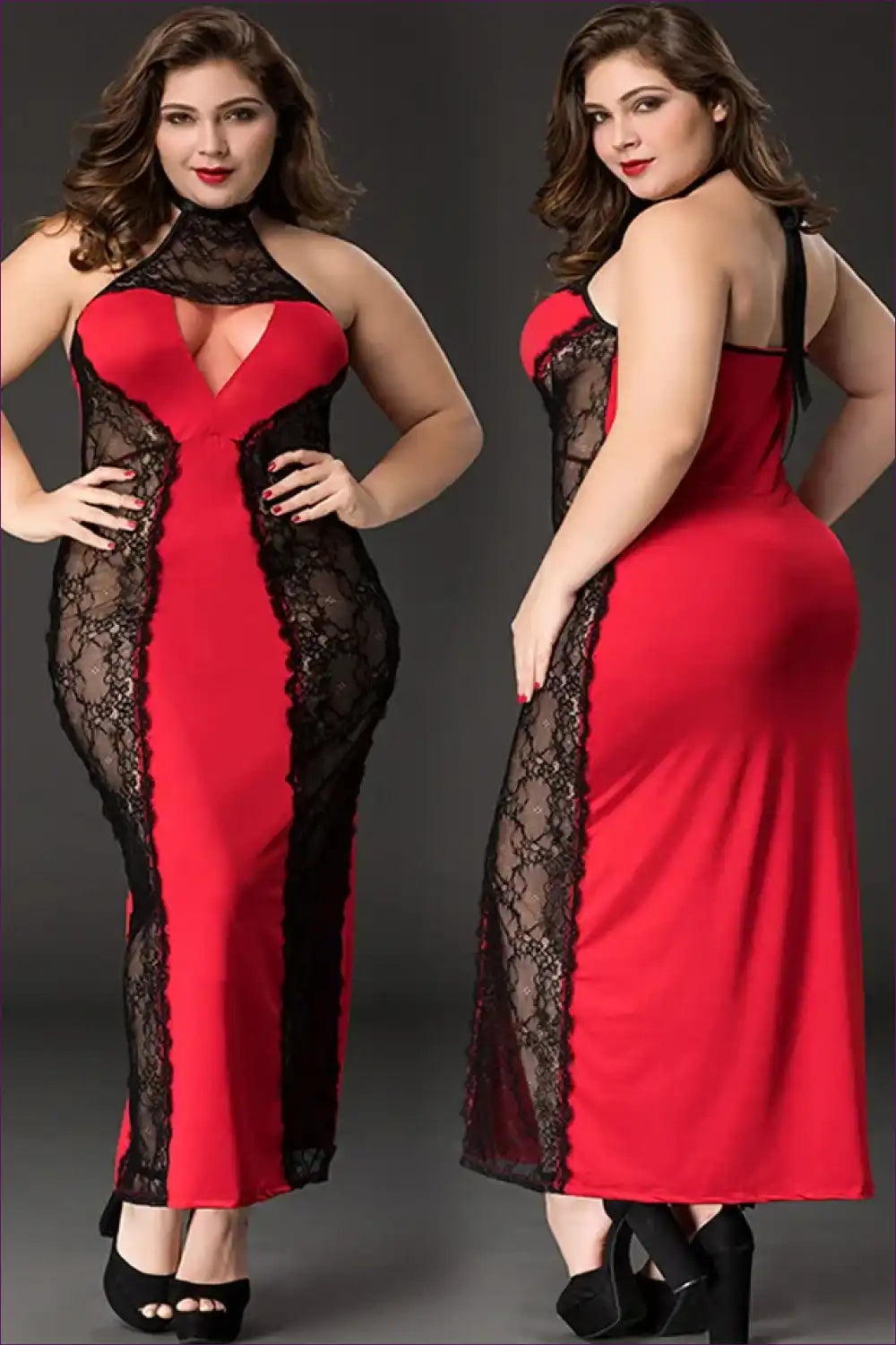 Nightgown Set with Lace Panels - Self-care Sunday for Boudoir, Halter, just In, Lace, Maxi