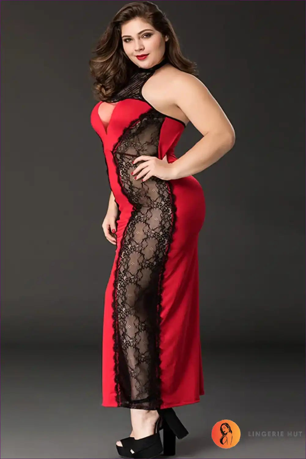 Nightgown Set with Lace Panels - Self-care Sunday for Boudoir, Halter, just In, Lace, Maxi