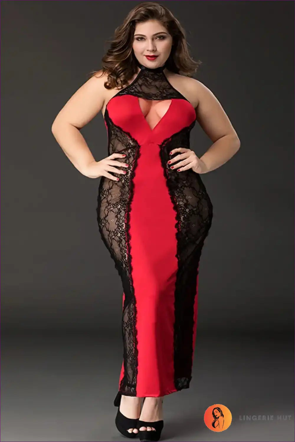 Nightgown Set with Lace Panels - Self-care Sunday for Boudoir, Halter, just In, Lace, Maxi