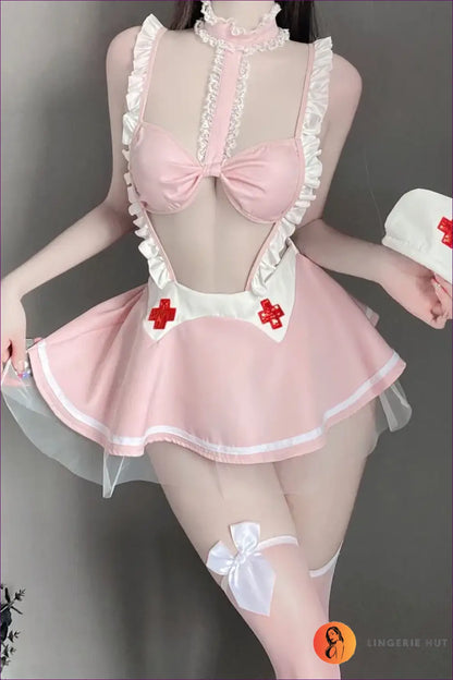 Nun Costume Dress with Cross Patch Cutout Bodice - Sinfully Sweet - Kytf282c100-pink / s - Halloween • just in • Party