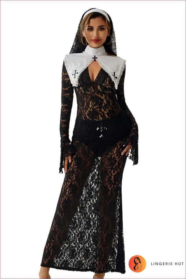 Nun Costume with Floor-Length Lace - Gothic Romance Mood
