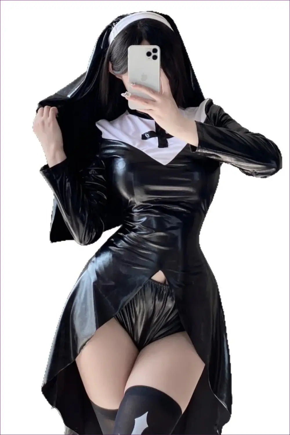 Nun Costume with Glossy Bib Collar - Midnight Confession - has Stockings / one Size - just in • Party • Role Play