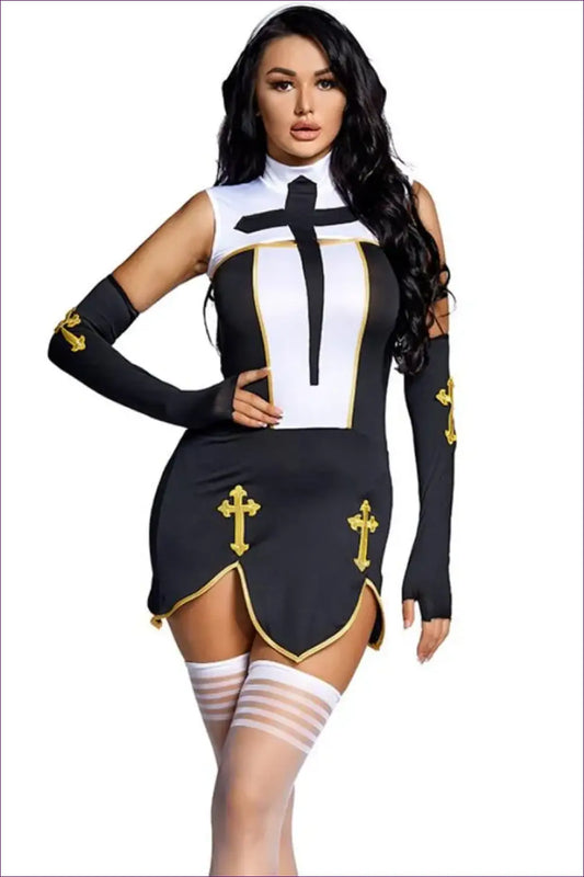 Nun Costume Outfit Set - Fantasy Roleplay Ready - Black / s / Cosplay - Lingerie Hut - Halloween • Mesh • Nurse • Party