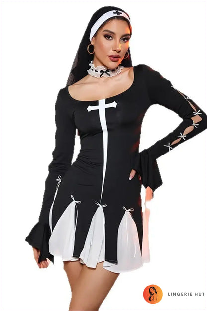 Nun Costume with Pleated Hem Ties - Playful Devotion - 01 / one Size - just in • Party • Role Play • Theme Parties