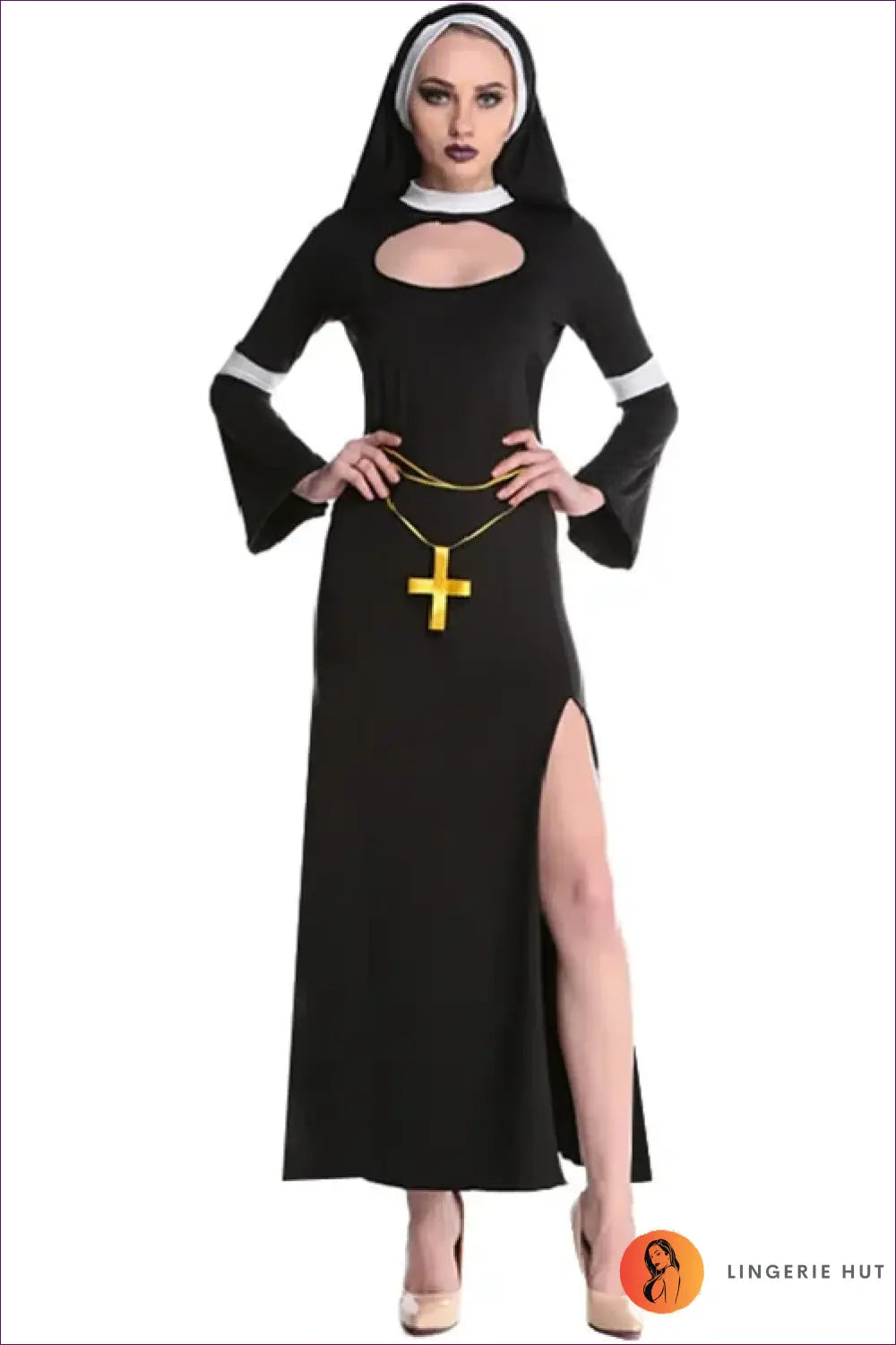 Nun Costume Robe with Side Slit - Night Ease - Black / m - Clubwear • Halloween • just in • out - Lingerie Hut