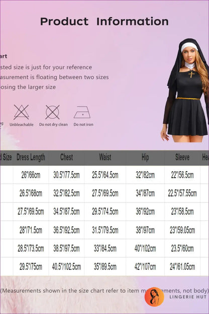 Nun Costume Set with Veil & Mesh Sleeves - Gothic Party Essential - Outfit - Evening Wear • Halloween • Mini - Lingerie