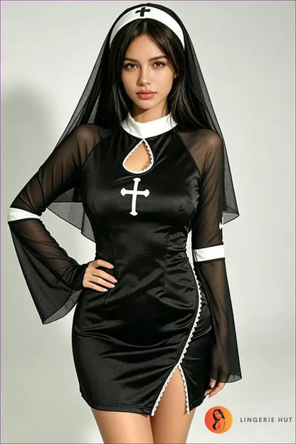 Nun Costume with Sheer Mesh Sleeves - Dark Confidence - just in • Party • Role Play • Theme Parties - Lingerie Hut