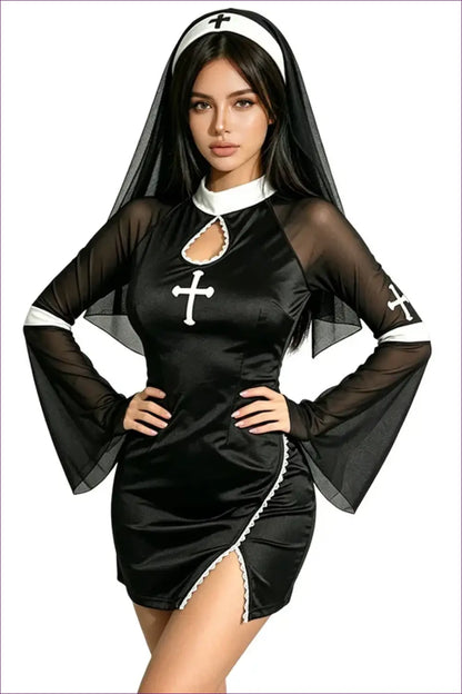 Nun Costume with Sheer Mesh Sleeves - Dark Confidence - just in • Party • Role Play • Theme Parties - Lingerie Hut