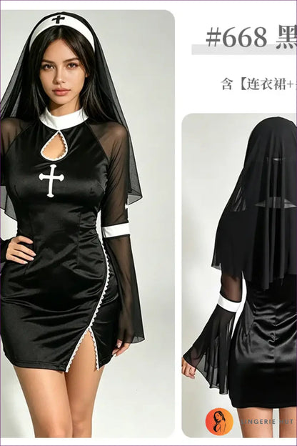 Nun Costume with Sheer Mesh Sleeves - Dark Confidence - 01 / m - just in • Party • Role Play • Theme Parties - Lingerie