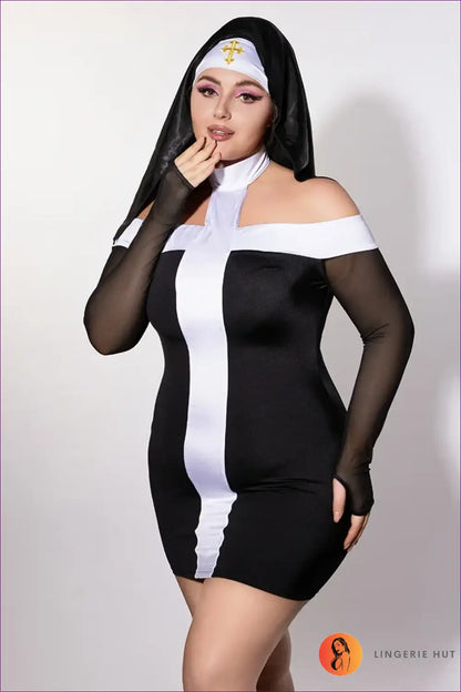Nun Costume with Sheer Sleeve Detail - Bold Devotion - 01 / Xxl - just in • Party • Role Play • Theme Parties