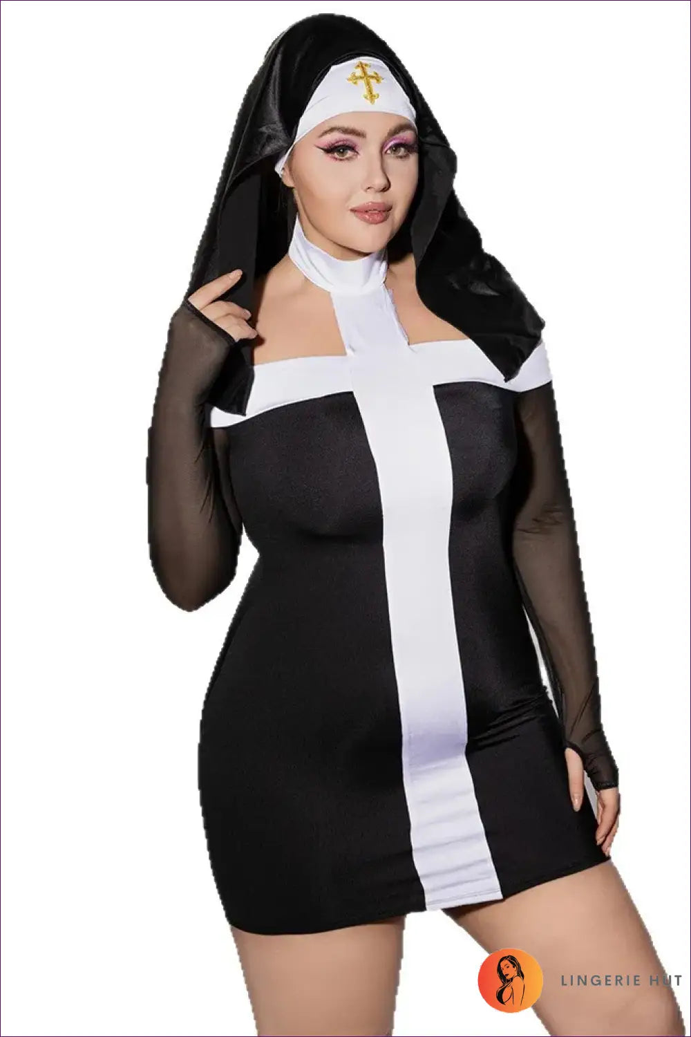 Nun Costume with Sheer Sleeve Detail - Bold Devotion - 01 / Xxl - just in • Party • Role Play • Theme Parties