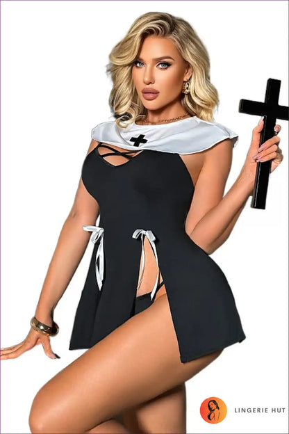 Nun Costume with Side Slits and Collar - After-dark Statement for Boudoir, Clubwear, Costume, Dress, Dresses