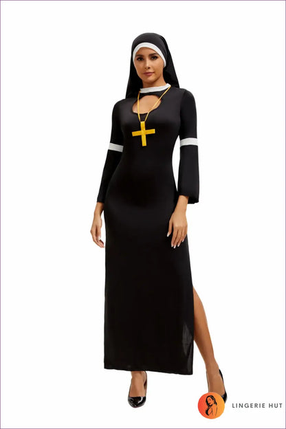 Nun Halloween Costume with Veil and Gold Cross - Party Set - just in • Polyester - Lingerie Hut