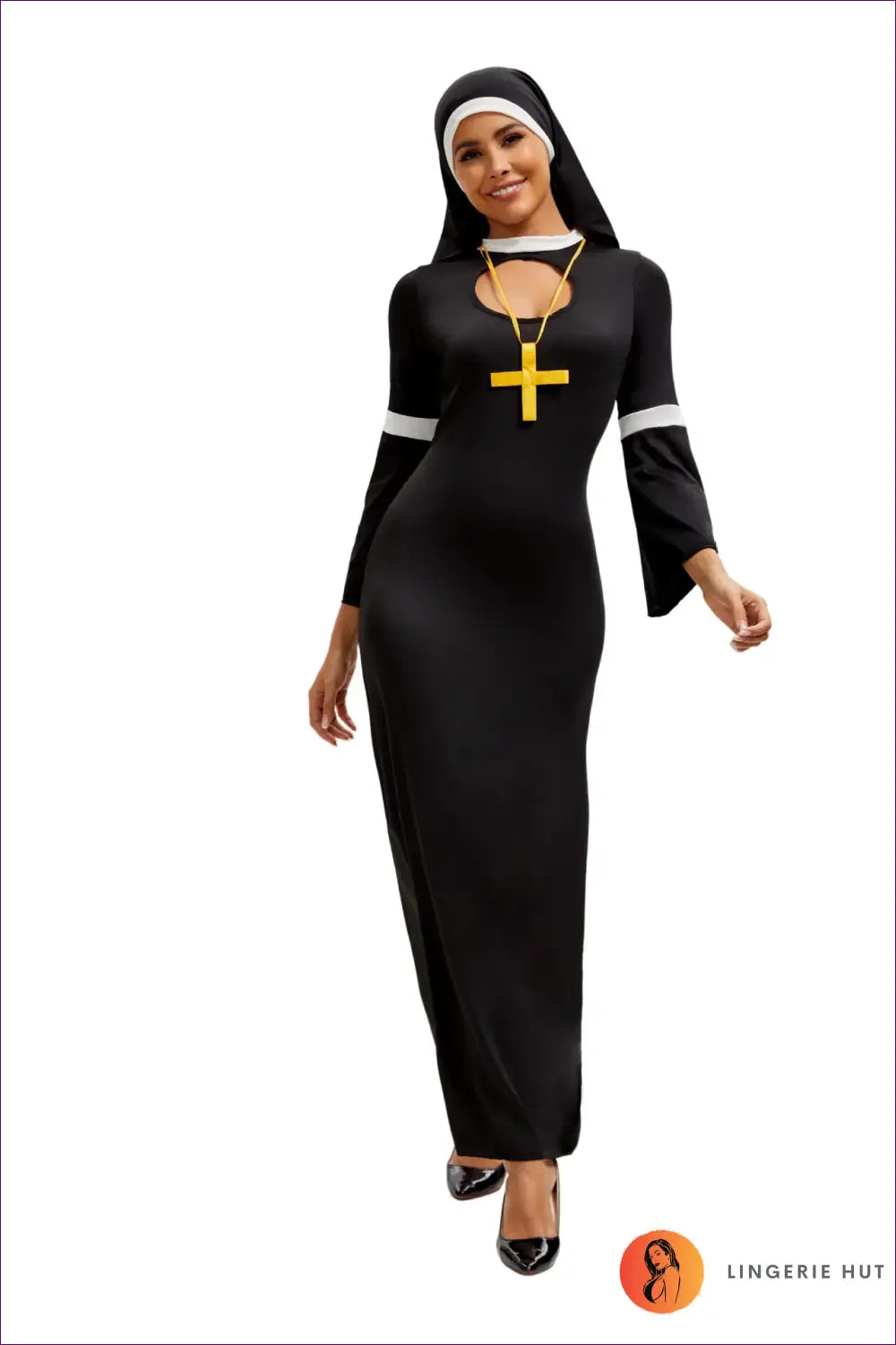 Nun Halloween Costume with Veil and Gold Cross - Party Set - just in • Polyester - Lingerie Hut
