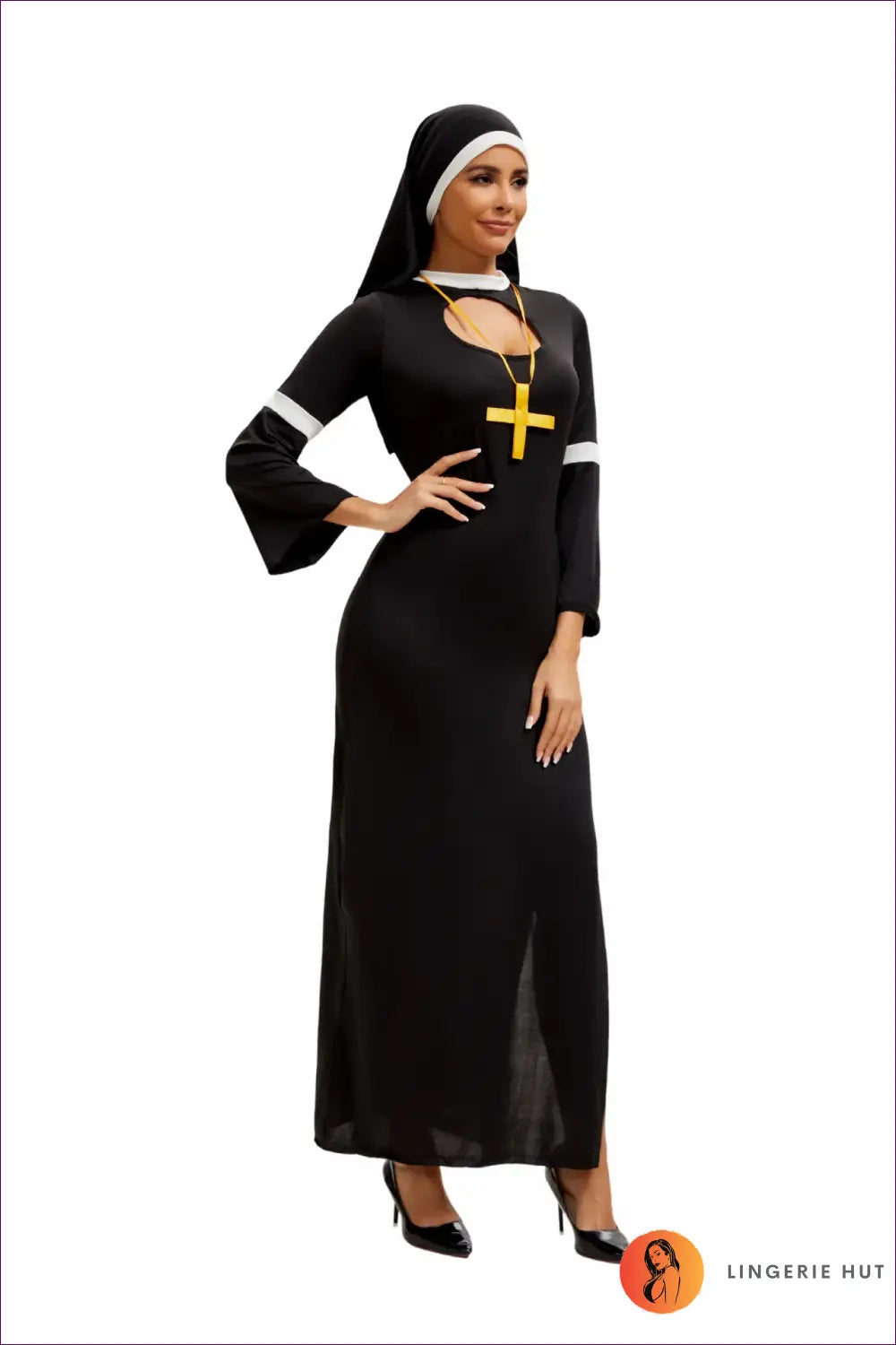Nun Halloween Costume with Veil and Gold Cross - Party Set - just in • Polyester - Lingerie Hut