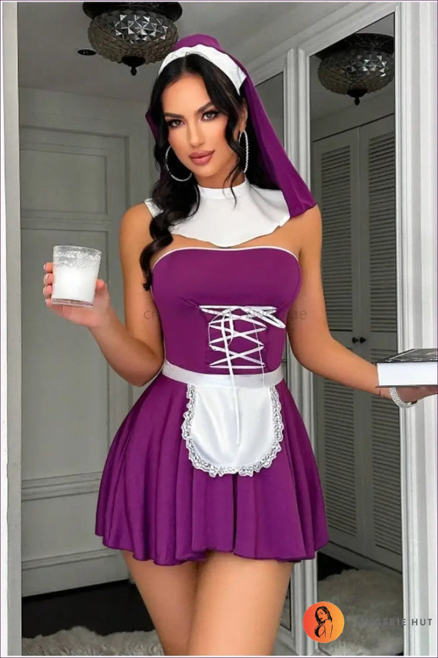 Nun Maid Costume with Collar and Apron - Bold Fantasy Play