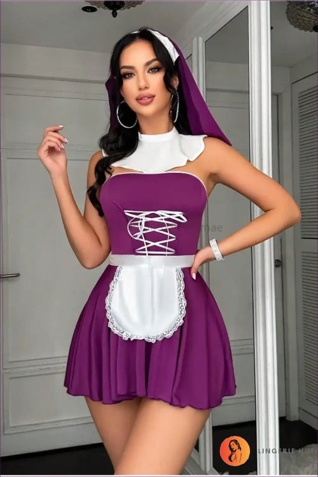 Nun Maid Costume with Collar and Apron - Bold Fantasy Play