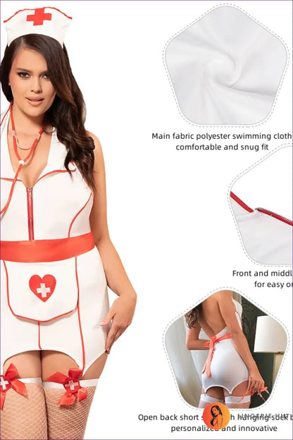 Nurse Babydoll Costume with Zip Front - Soft Fantasy Care - Garter • Halloween • just in - Lingerie Hut