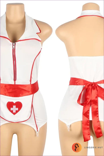 Nurse Babydoll Costume with Zip Front - Soft Fantasy Care - Garter • Halloween • just in - Lingerie Hut