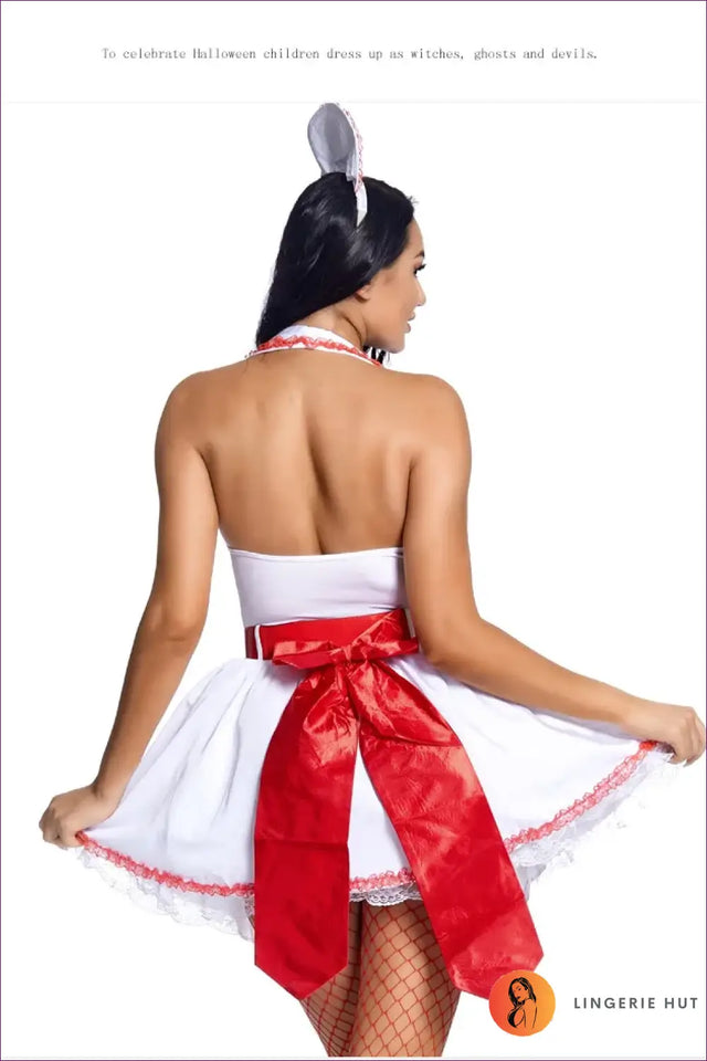 Nurse Costume with Apron and Fishnet Accents - Fantasy Roleplay Ready