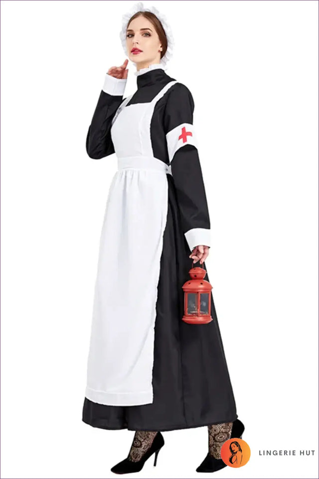 Nurse Costume With Apron & Headpiece - Vintage Roleplay Mood