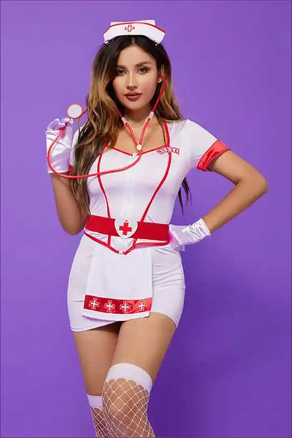 Nurse Costume with Apron Overlay - Fantasy Roleplay Ready - 01 / one Size - Outfit Set - Apron • Clubwear • Halloween