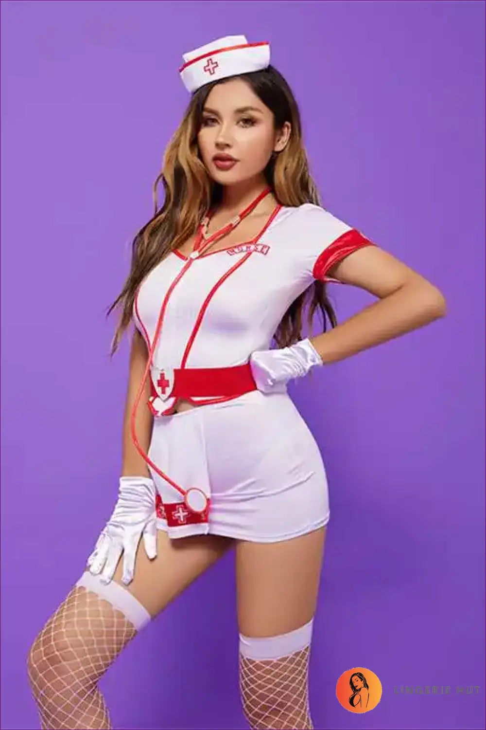 Nurse Costume with Apron Overlay - Fantasy Roleplay Ready - 01 / one Size - Outfit Set - Apron • Clubwear • Halloween
