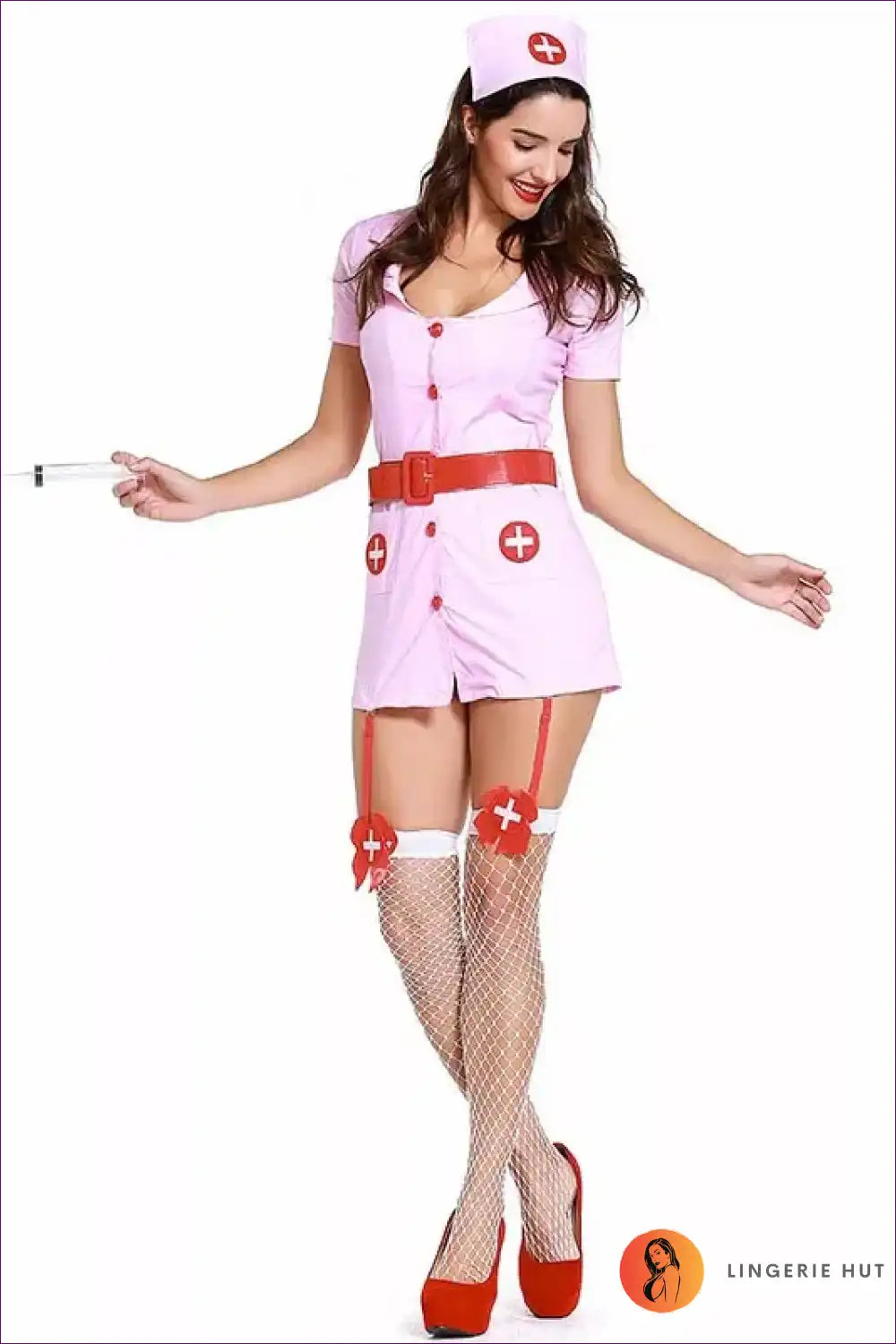 Nurse Costume with Belt and Hat - Flirty Party Statement for Boudoir, Clubwear, Costume, Evening Wear,