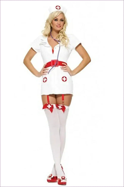 Nurse Costume with Belt and Hat - Flirty Party Statement for Boudoir, Clubwear, Costume, Evening Wear,