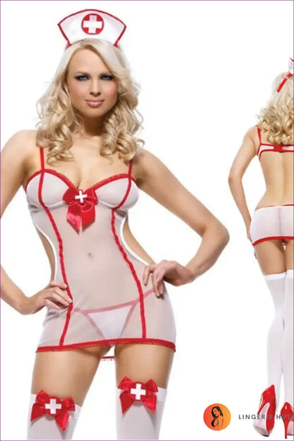 Nurse Costume Bodysuit with Cutouts - Fantasy Roleplay Ready - Tz060no Stockings / s - Cutout • Party • Sexy - Lingerie
