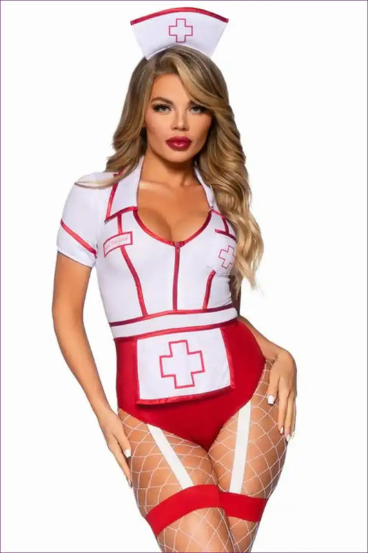 Nurse Costume Bodysuit - Fantasy Roleplay Ready - 01 / one Size - Boudoir • Date Night • Evening Wear • Fishnet