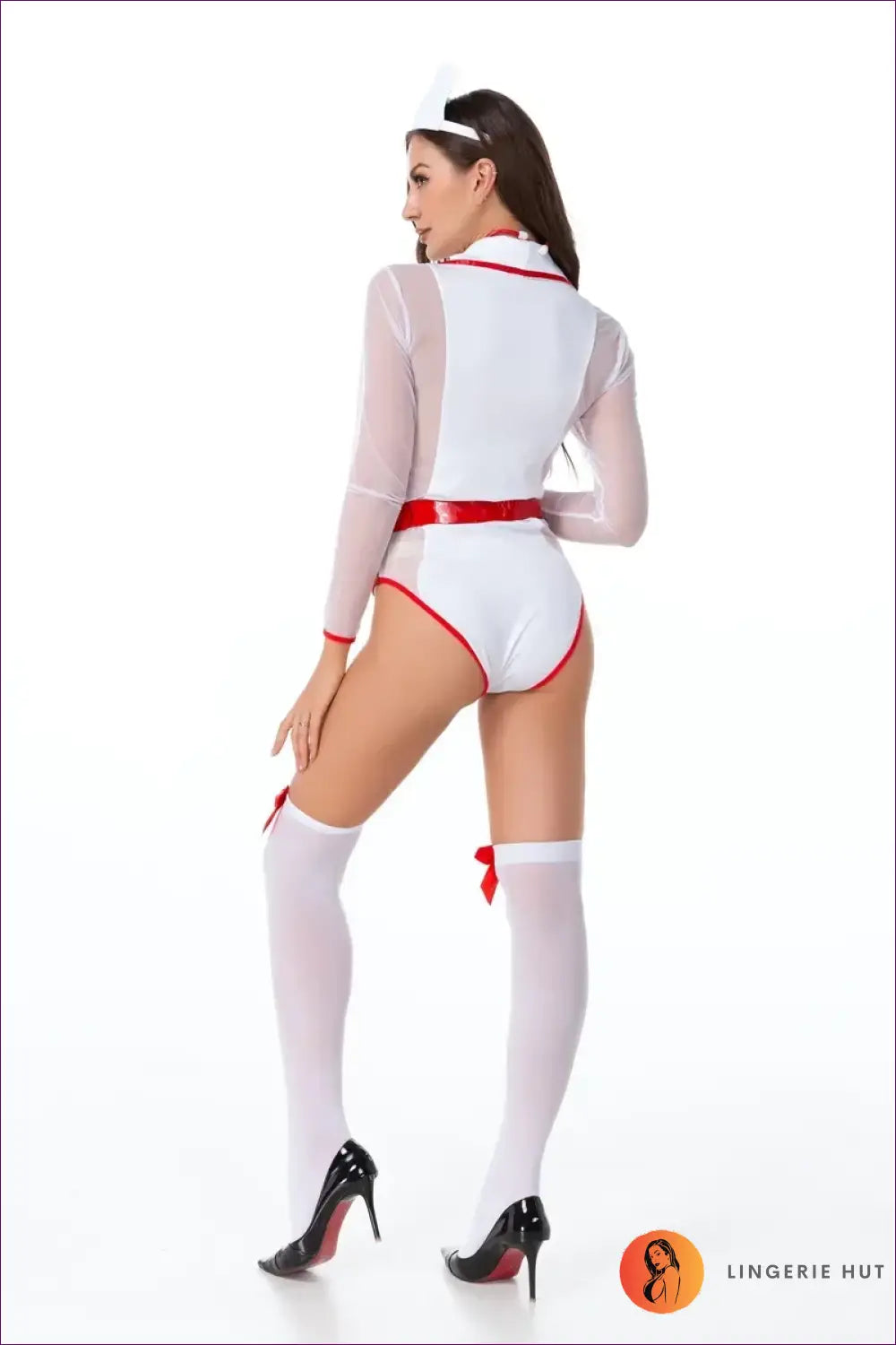 Nurse Costume Bodysuit with Mesh Sleeves and Belt - Confident Evenings - Clubwear • just in • Night out • Party
