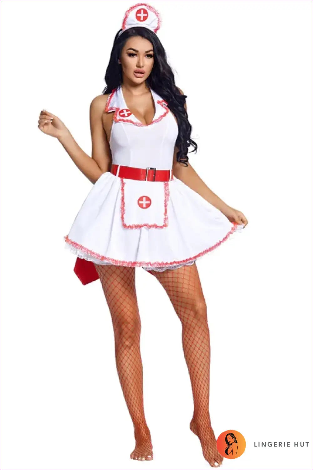 Nurse Costume with Buckle Belt Accent - After Hours Poise - Set / one Size / China Mainland - Halloween