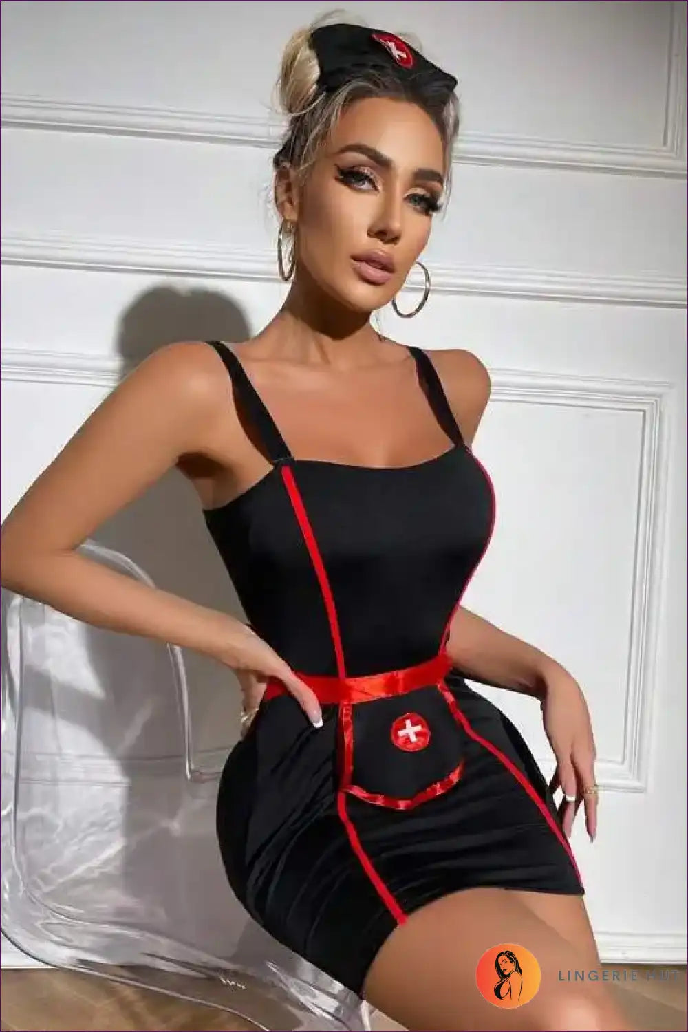 Nurse Costume with Corset Detail and Hip Skirt - Bold Statement Fun for Bodycon, Clubwear, Corset, Costume,
