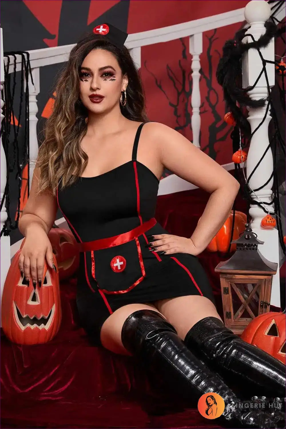 Nurse Costume with Cross Pocket Apron - Bold Confidence - Halloween • just in • Party • Role Play - Lingerie Hut