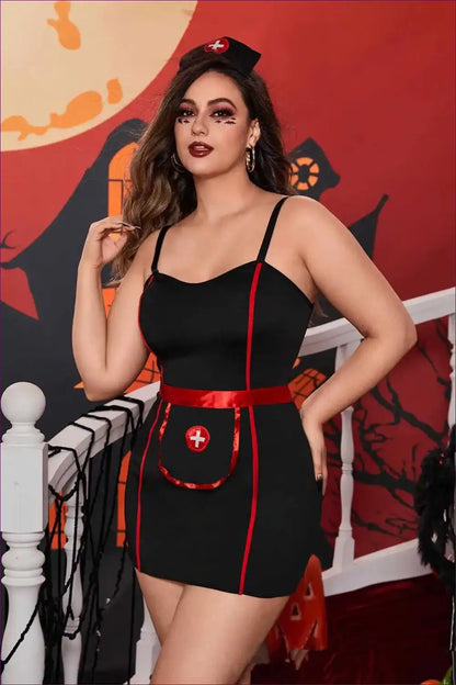 Nurse Costume with Cross Pocket Apron - Bold Confidence - Halloween • just in • Party • Role Play - Lingerie Hut
