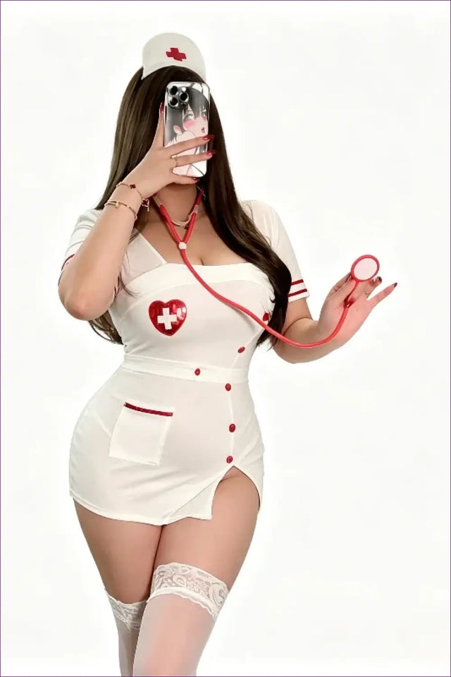 Nurse Costume with Heart Cross Patch Pocket - Plus Size Confidence